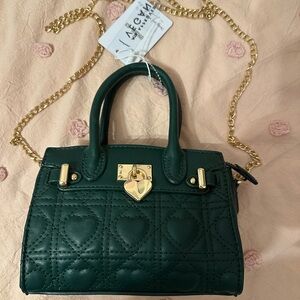 Black Heart Quilted Gold Hardware Mini Faux Leather Tote with Crossbody Chain